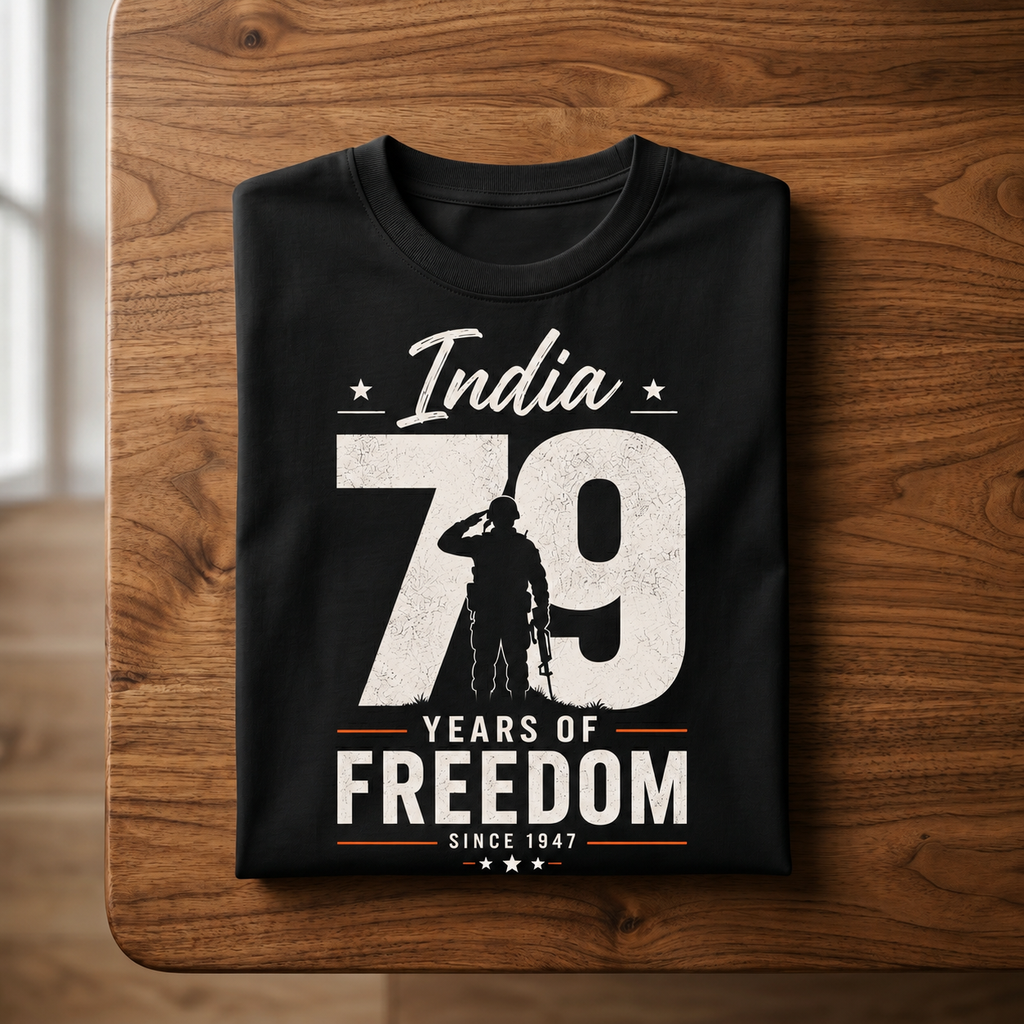 India 79 Years of Freedom Independence Day Premium Cotton T-Shirt