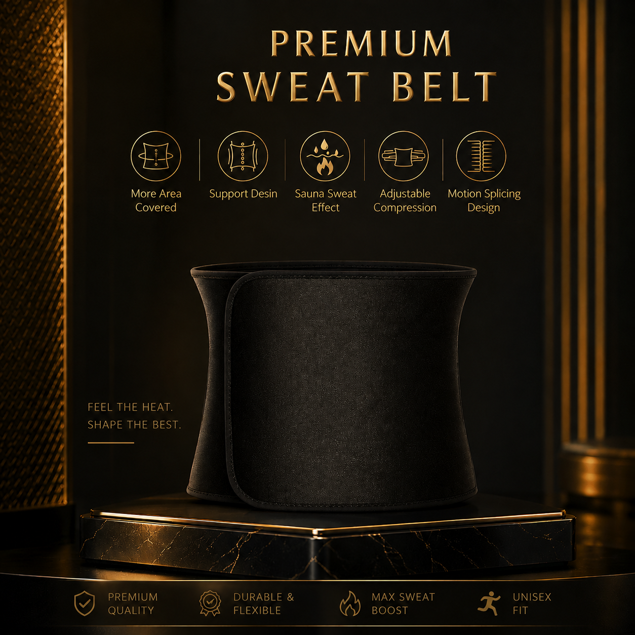 Sweat Belt, Stomach Belt for Women and Men Non-Tearable, Sauna Belt Waist Trainer, Sweat Belt for Men and Women Black